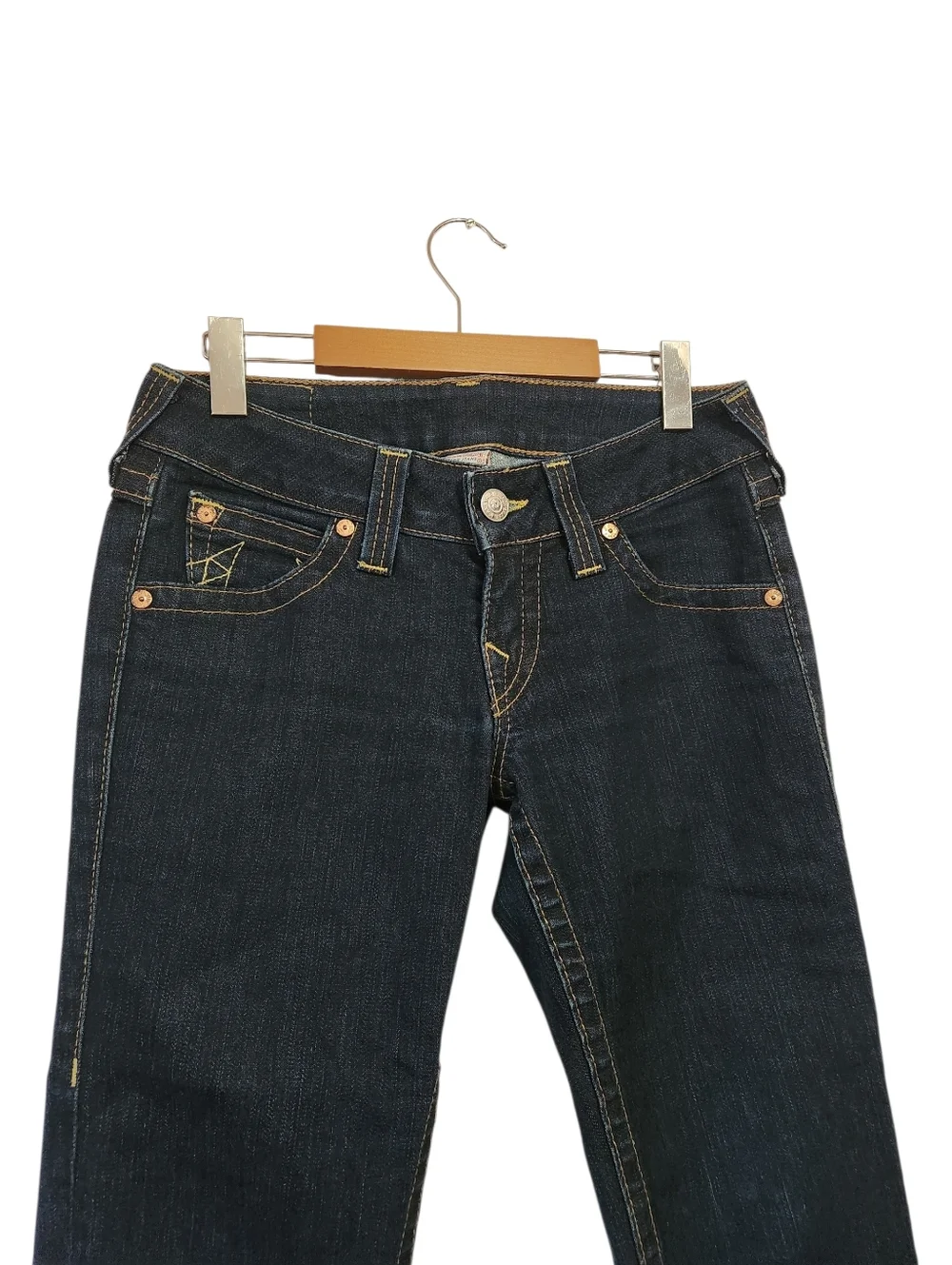 Vtg True Religion Ricki Jeans Made in USA Contrast Big T Stitch Flap Pocket - Picture 3 of 11